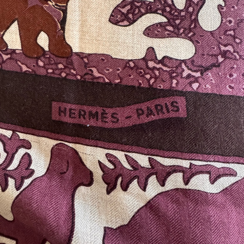 Hermès Cashmere Shaw Rich Brown and Deep Purple Scarf